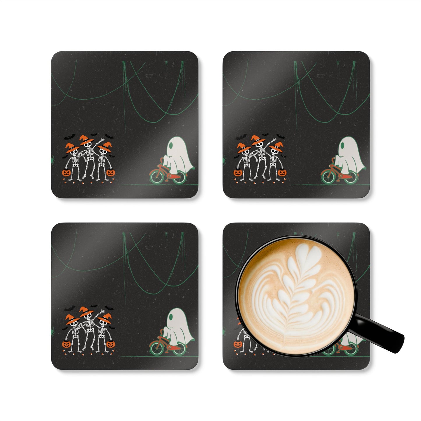 Coaster Set Halloween Ghost Bike Ride