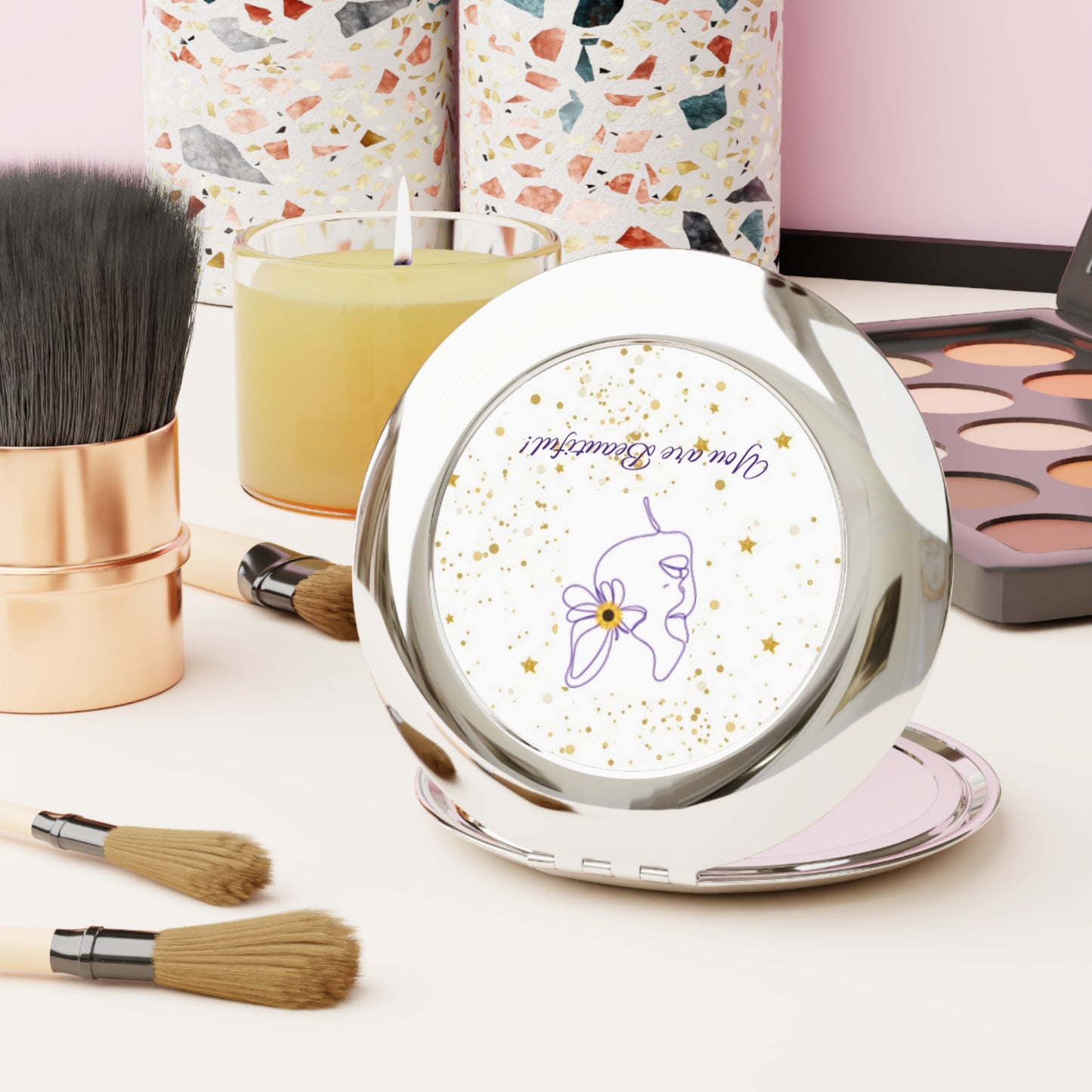 Compact Mirror - Elegant Custom Love Yourself, Mom, Friends Design