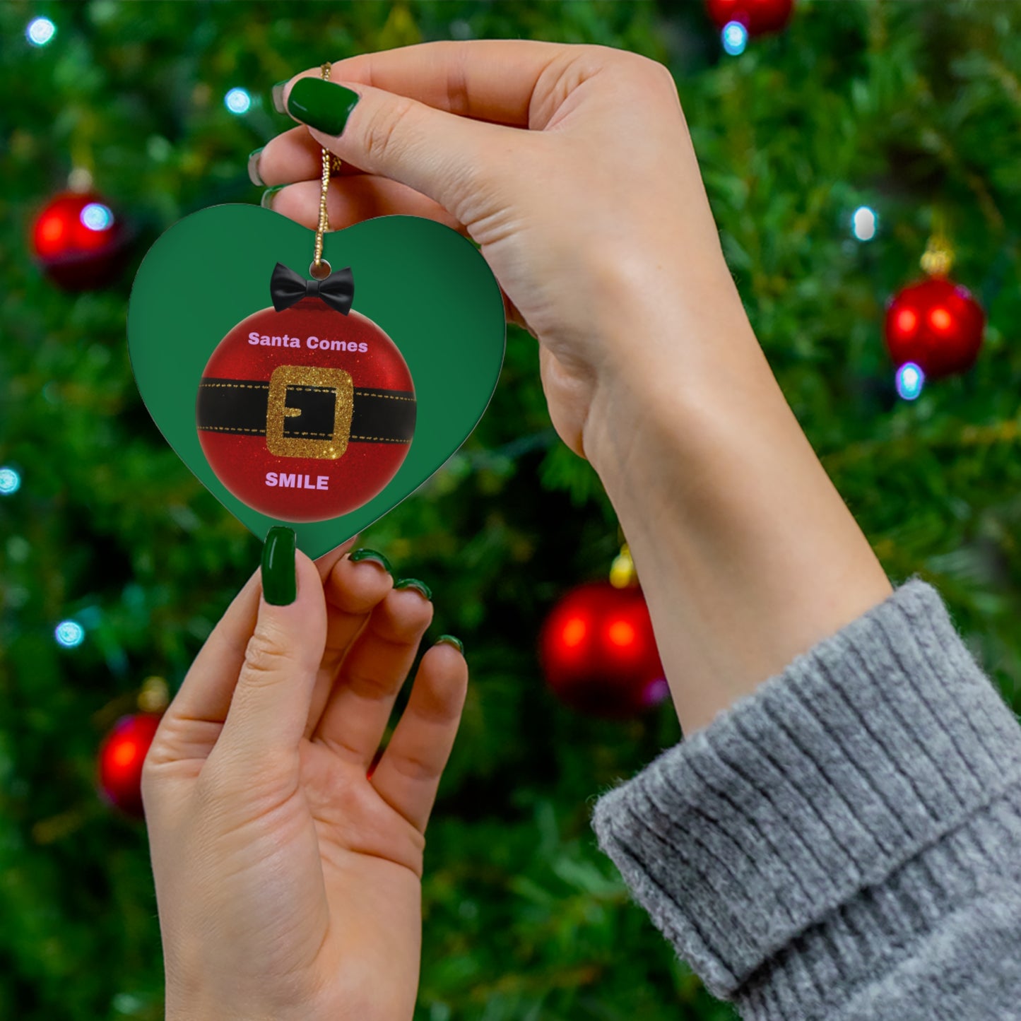 Santa Comes Smile Ceramic Star Ornament