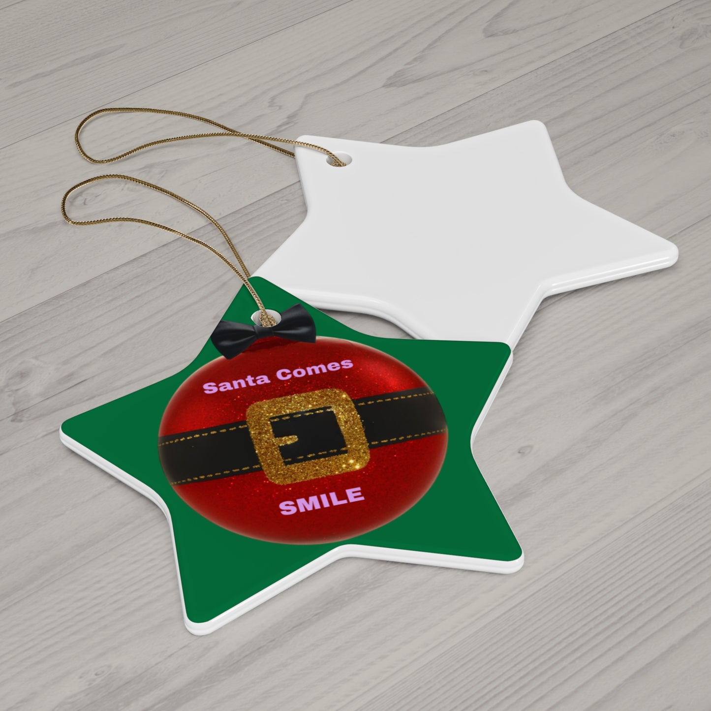 Santa Comes Smile Ceramic Star Ornament