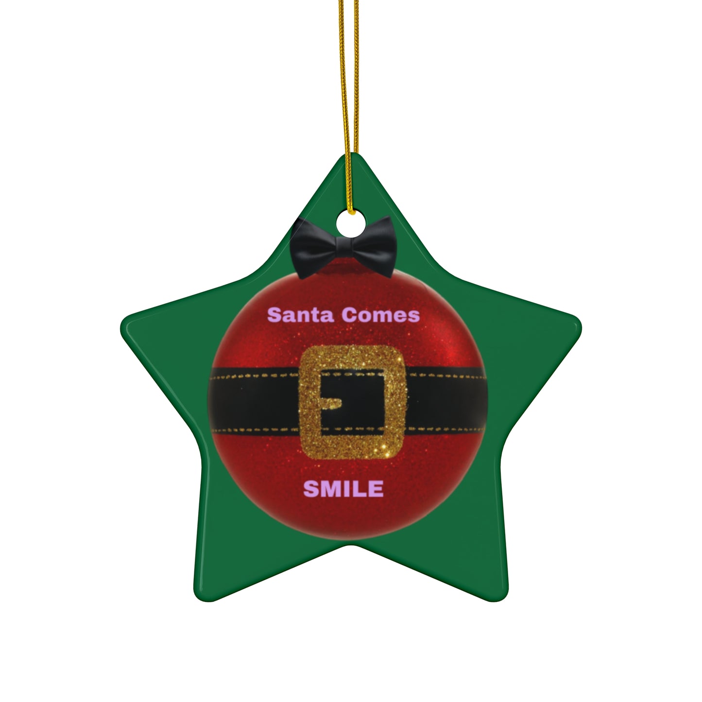 Santa Comes Smile Ceramic Star Ornament
